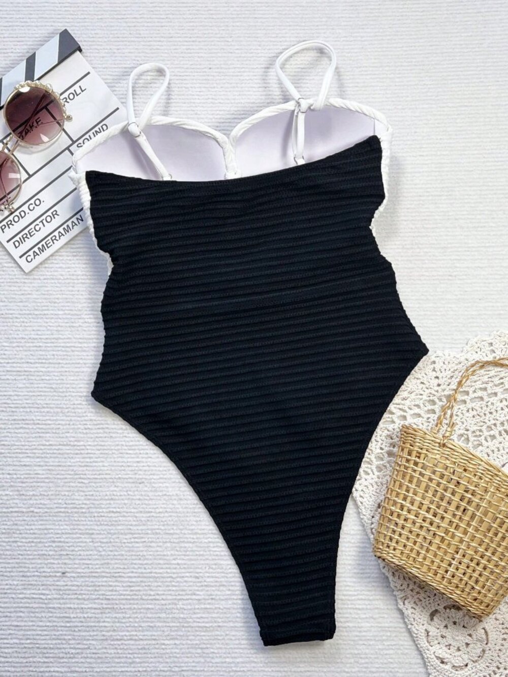 Black And White Casual Women's Springbreak Color Block One-Piece Suit - Picture 2 of 4